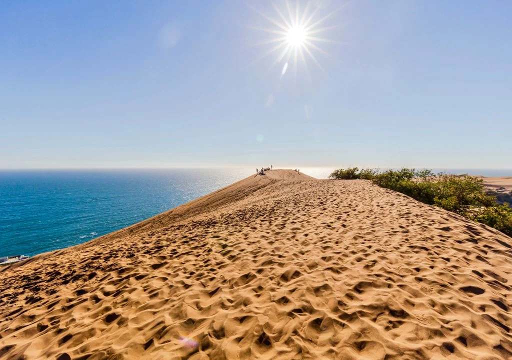 Cima soleada de las dunas de Concón con vista al océano Pacífico